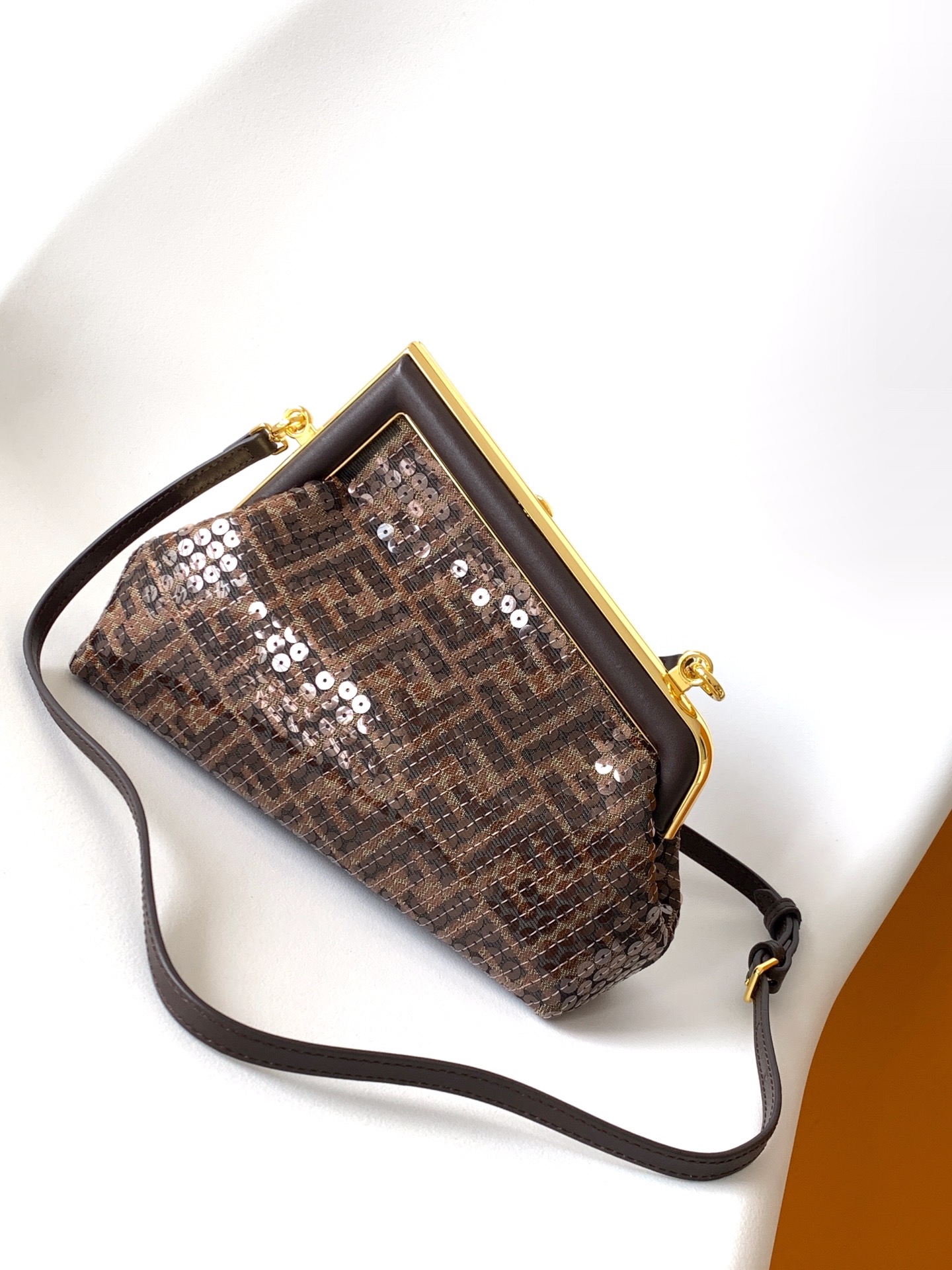 Fendi Small First FF Jacquard Fabric Shoulder Bag Brown